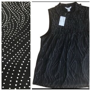 NWT Cato Smocked Yoke XS black & white polka dot boxy chiffon blouse top